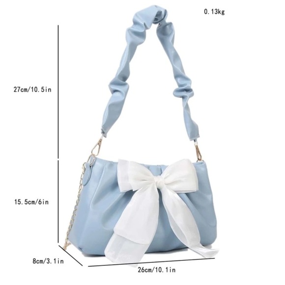Light blue faux leather shoulder bag / crossbody with large bow detail | NWT - Picture 6 of 6
